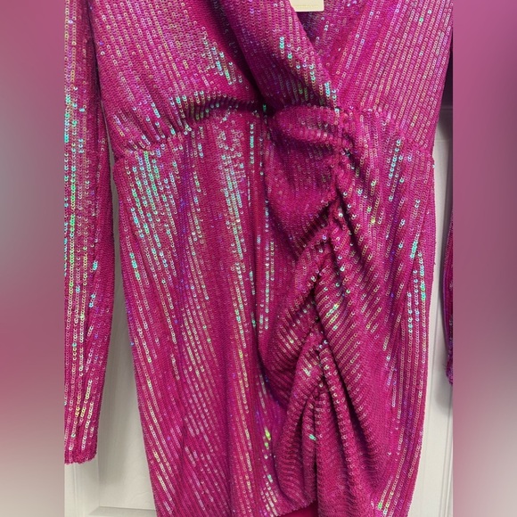 NWT Show Me Your MuMu Party Hop Hot pink disco Sequin Ruched Mini Dress Sz M - Picture 4 of 5